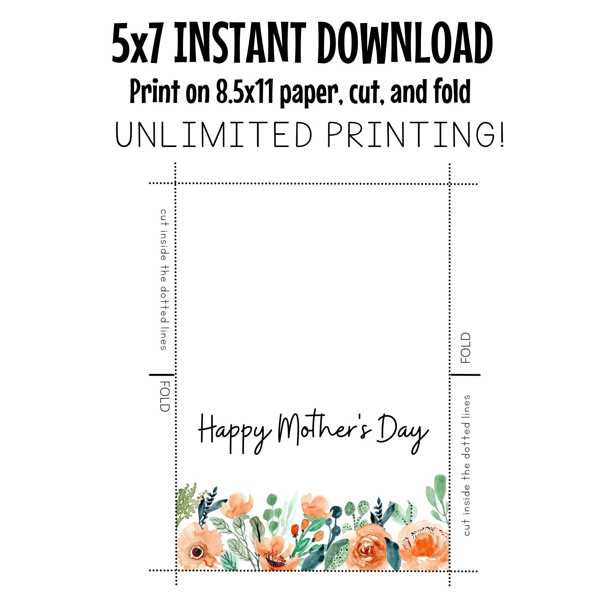Printable Mother's Day Card / Instant Download / 5x7 Printable Greeting Card / Mother's Day PDF ...