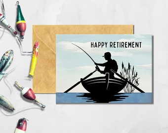 Printable Retirement Card / Happy Retirement / Fishing / Instant Download / 5x7 Digital Greeting Card / Retirement PDF / Fishing PDF