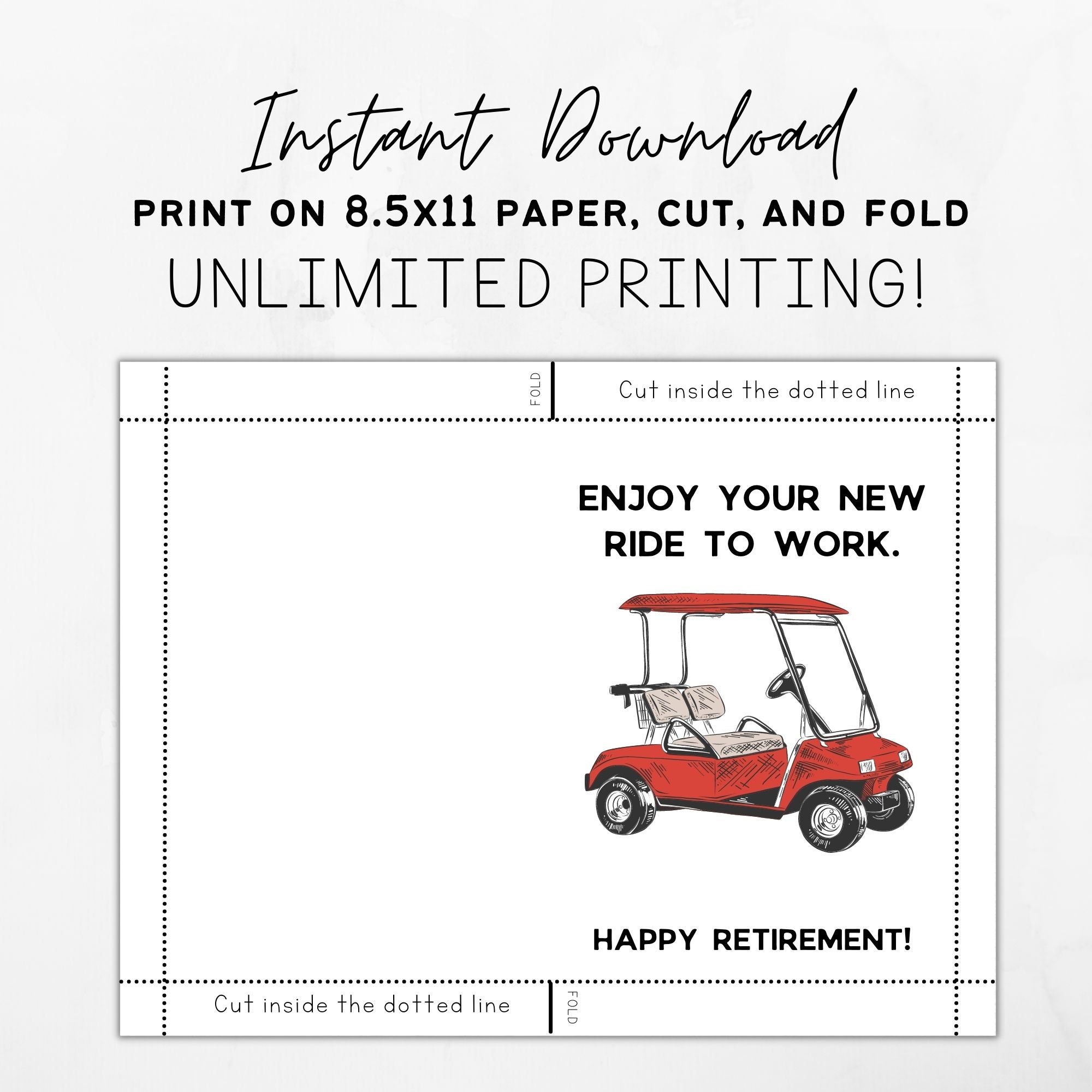 TMEEIHNSS Grußkarte Für Golfer – „Enjoy Your New Ride To Work“ Mit Golfwagen Motiv, 12,7 X 17,8 Cm