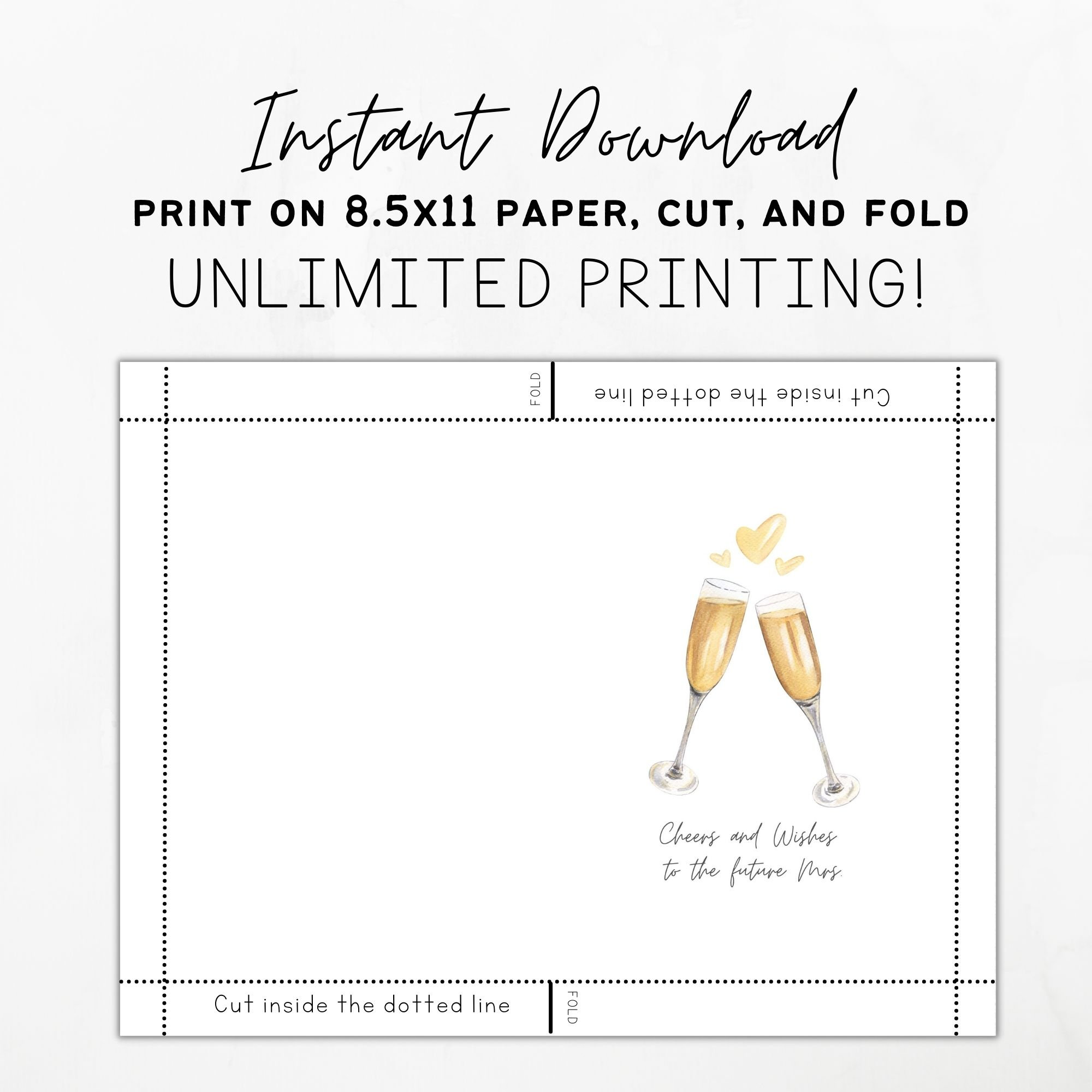 Printable Bridal Shower Card / Cheers and Wishes to the New Mrs ...
