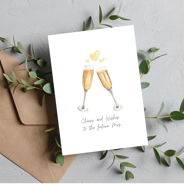Printable Bridal Shower Card / Cheers and Wishes to the new Mrs. / Instant Download / 5x7 Digital Greeting Card / Bridal Shower PDF