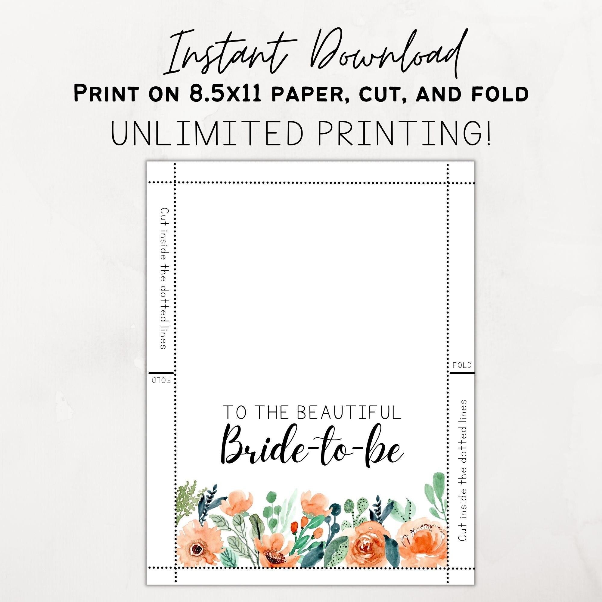 Printable Bridal Shower Card / to the Beautiful Bride-to-be Card ...