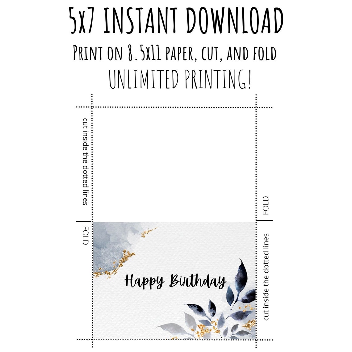 Printable Birthday Card / Happy Birthday / Instant Download / 5x7 ...