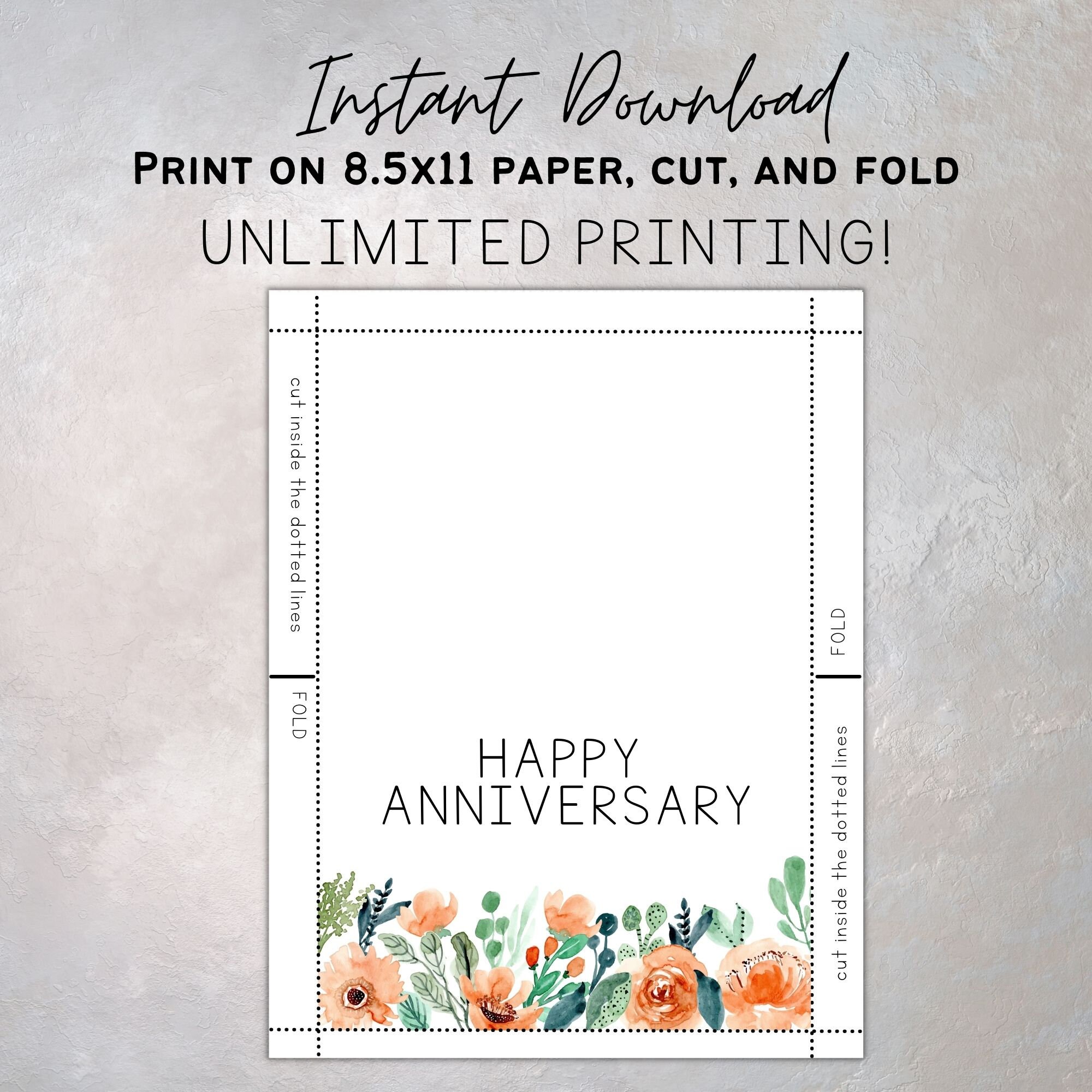 Printable Anniversary Card / Happy Anniversary / Instant Download / 5x7 ...