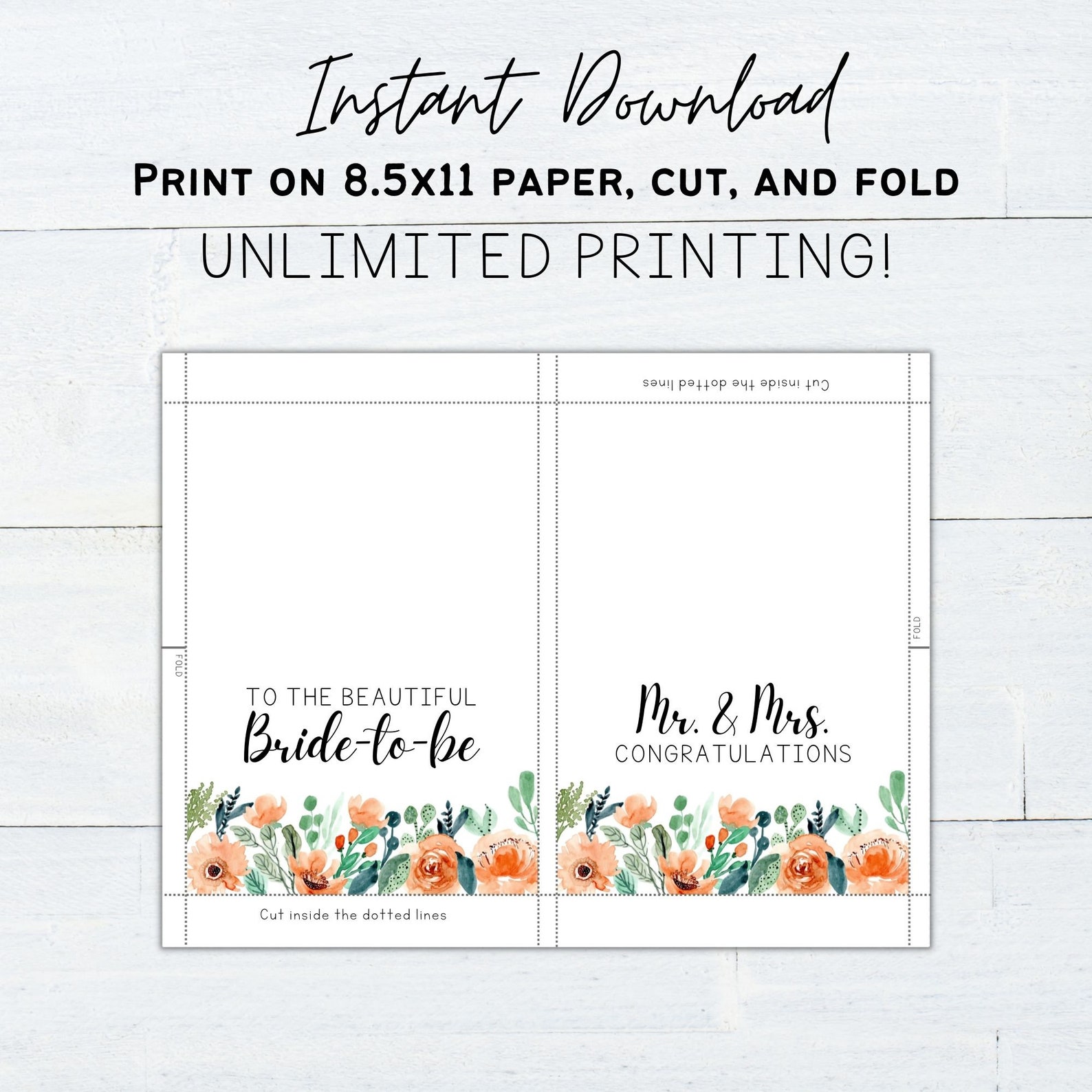 Printable Bridal Shower and Wedding Card / Beautiful Bride-to-be Card ...