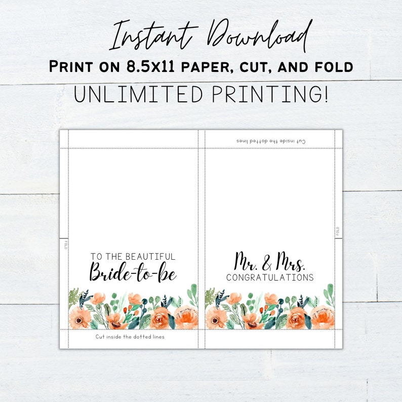 Printable Bridal Shower and Wedding Card / Beautiful Bride-to-be Card ...