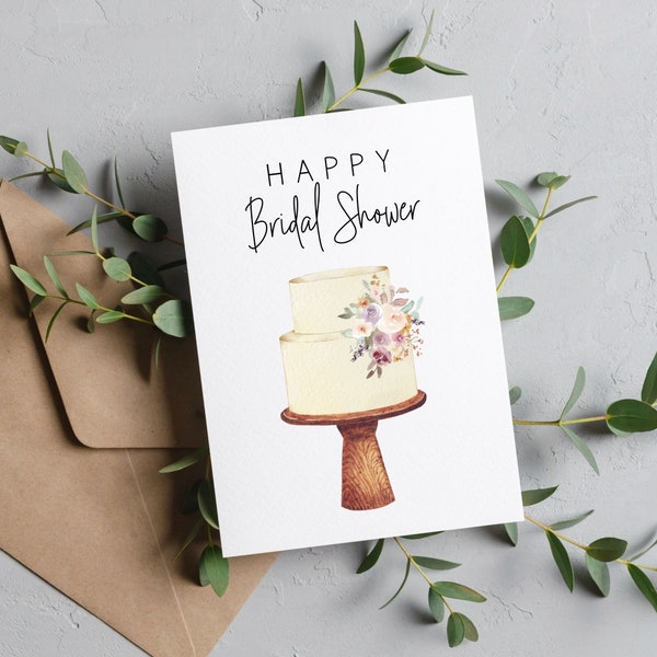 Printable Bridal Shower Card / Happy Bridal Shower / Bridal Shower Cake / Instant Download / 5x7 Digital Greeting Card / Bridal Shower PDF