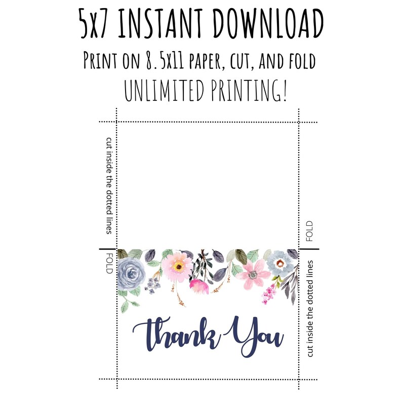 Printable Thank You Card / Instant Download / 5x7 Digital Greeting Card ...