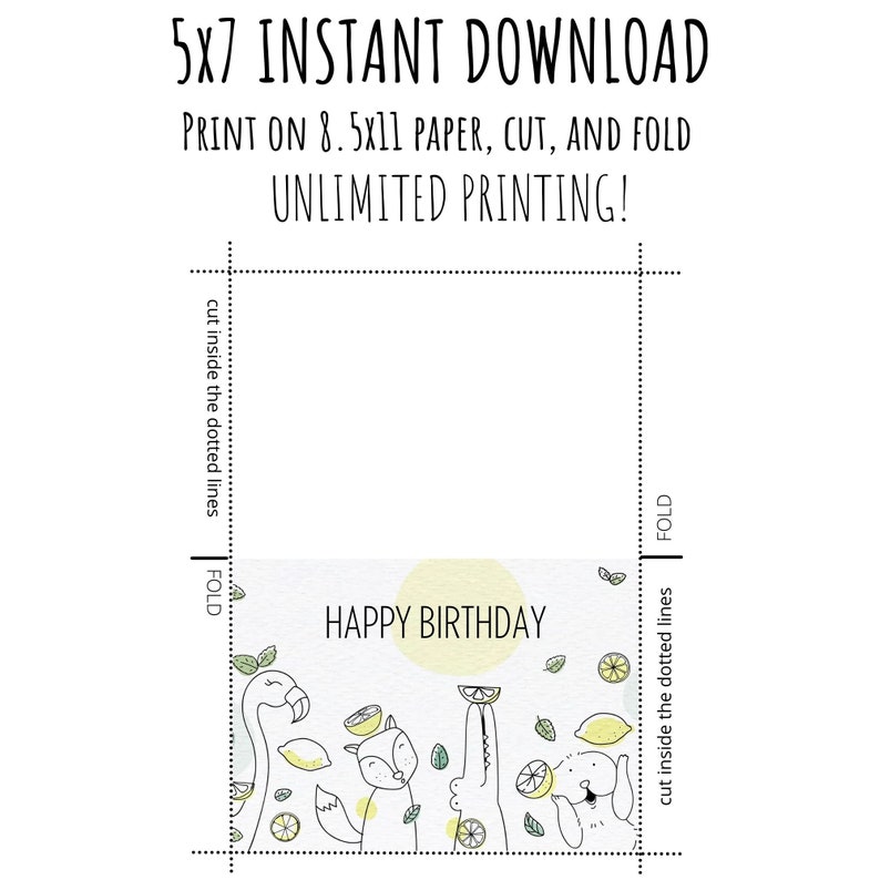Printable Happy Birthday Card / Lemons / Instant Download / 5x7 Digital ...