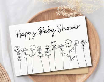 Printable Baby Shower Card / Happy Baby Shower / Black and White / Simple / Instant Download / 5x7 Digital Greeting Card / Baby Shower PDF