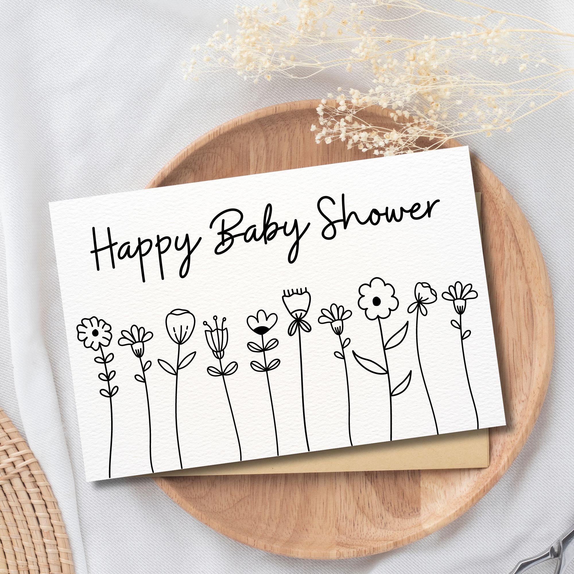 Printable Baby Shower Card / Happy Baby Shower / Black and White