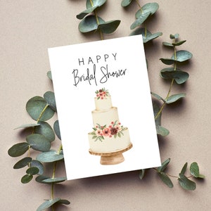Afdrukbare bruids douche kaart/Happy bruids douche/bruids douche taart/Instant Download/5 x 7 digitale wenskaart/bruids douche PDF