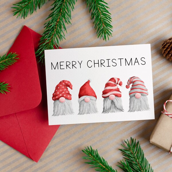 Printable Christmas Card / Merry Christmas Gnome Card / Gnome Card / Instant Download / 5x7 Digital Greeting Card / Christmas Gnomes