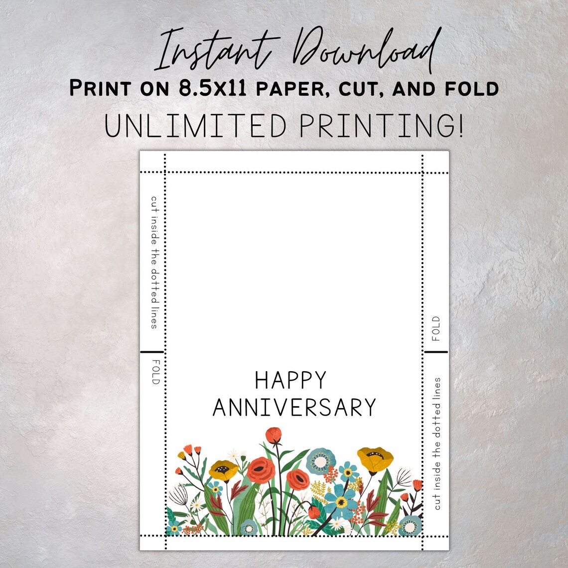 Printable Anniversary Card / Happy Anniversary / Instant Download / 5x7 ...