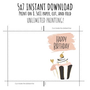 Printable Birthday Card / Happy Birthday / Instant Download / 5x7 ...