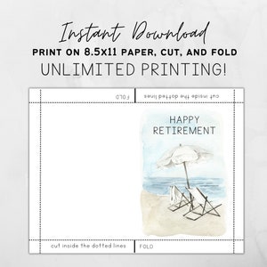 Printable Retirement Card / Happy Retirement / Beach Retirement / Instant Download / 5x7 Digital ...