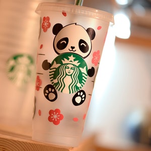Panda Starbucks cup, Flower Starbucks tumbler, gifts for her, gifts for him, iced coffee cup, custom name, gift, personalized, 24oz