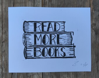 Read More Books Linocut Print