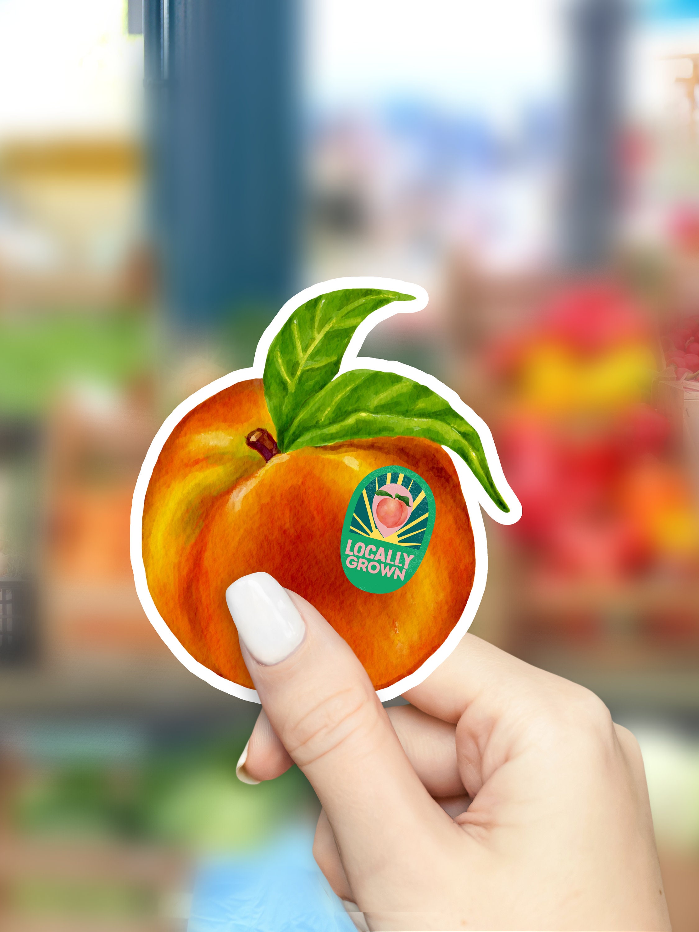 Locally Grown Juicy Peaches Sticker - Perfect for Farmers Market