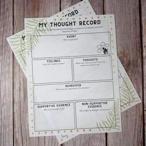 Thought Record Worksheet, CBT Printable, Negative Thought Log, Mental Health Journal PDF