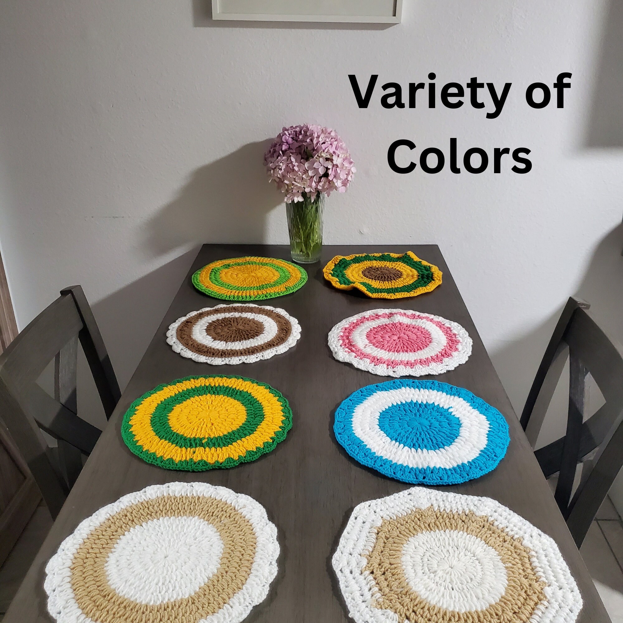 Crochet Table Mats, Crochet Placemats, Crochet Round Placemats