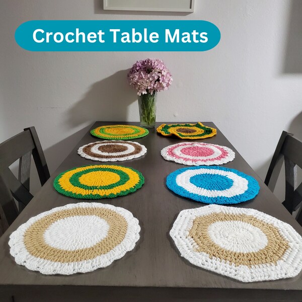 Crochet Table Mats, Crochet Placemats, Crochet Round Placemats, Handmade Table Decoration, Nightstand Décor, Farmhouse Crochet Placemats.