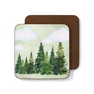Green Watercolor Coaster, Moody Forest Coaster, Nature Lover Gifts, Tree Coasters, Forest Coasters, Coffee Table Décor, HardboardCoaster