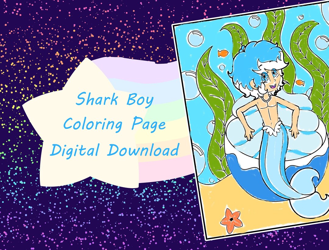 Shark Boy Coloring Page digital Download Etsy