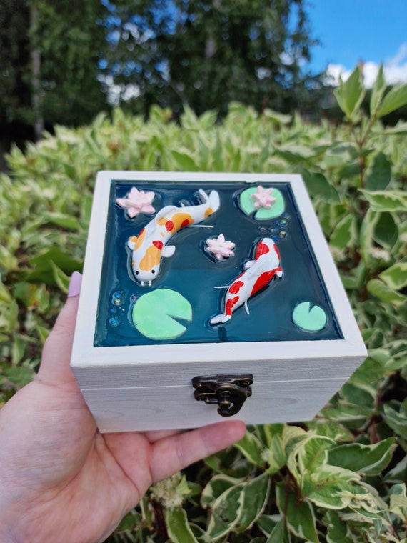 Handmade Transparent Koi Fish Storage Box, Water Jewellery Box