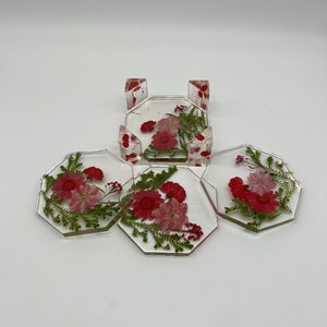 Floral Resin Coaster Set: Handmade Dried Flower Decor