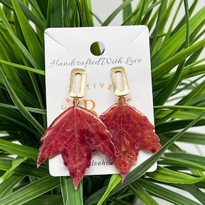 Real Maple Leaf Earrings: Handmade Resin-Dipped Nature Jewelry