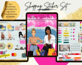 Digitala planeringsklistermärken för svart tjej | Shoppingklistermärken för Goodnotes | iPad-planerare | Digital klistermärkesbok | Planeringsclipart-klistermärken |