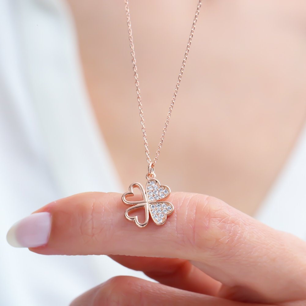 CLOVER NECKLACE ,925 Sterling Silver, Stone Clover Necklace