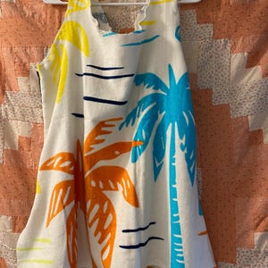 Homemade Recycled Towel Cover Up Cozy Lake Day Swim Handmade Reversible Palm Trees Medium