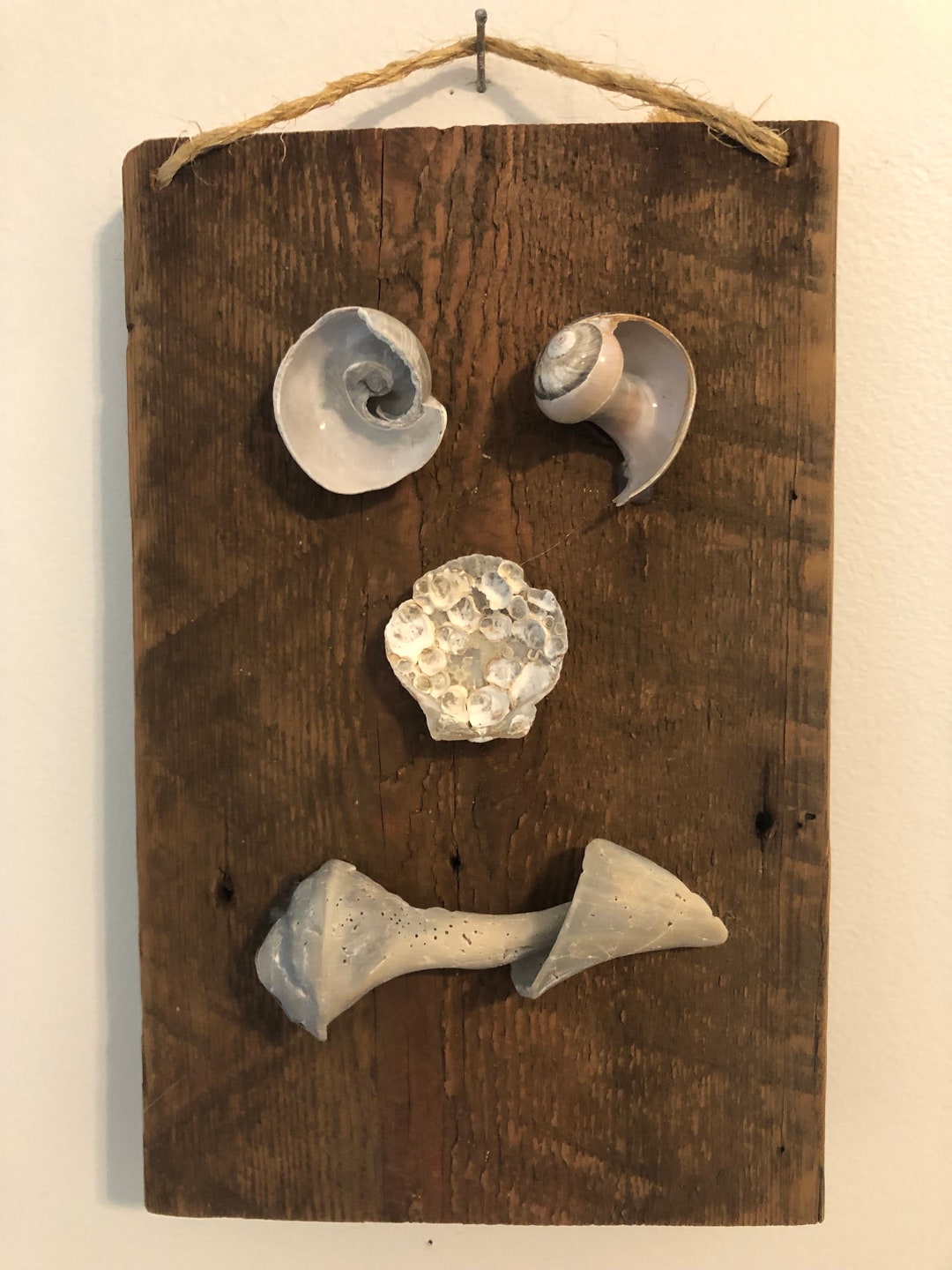 Seashell Funny Face Art: Rustic Coastal Wood Wall Decor - Etsy