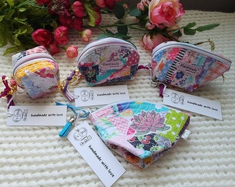 Patchwork quilted small pouch | Keychain pouch | accessory | Five different styles | made with leftover fabrics | upcycled