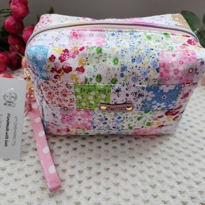 Quilted Patchwork Large box pouch | Pencil zipper bag | handmade bag | assorted patterned fabrics