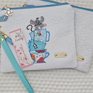 Embroidered applique quilted pouch | Embroidered and quilted details | Quilted patchwork pouch | Made to Order | accessories