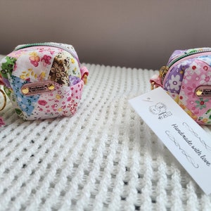 Patchwork quilted cube shaped pouch | Small keychain pouch | accessory |