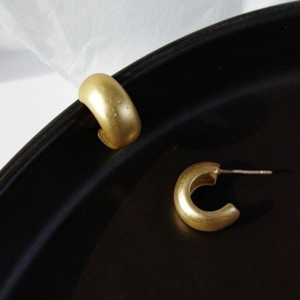 Matte Gold Plated Chunky Hoops Stud Earrings, Gold Chunky Hoop Earrings, Simple Tiny Gold Stud