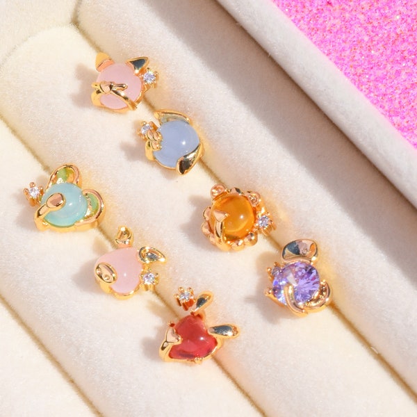 Set of 7 Cute Animal Stud Earrings, Kitty Stud Earrings, Puppy Stud Earrings, Fun Gift, 18K Gold Dainty Everyday Earring Set, Earring Stack