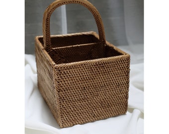 Cestino in rattan fatto a mano / cestino da picnic in rattan quadrato / cesto intrecciato a mano multiuso