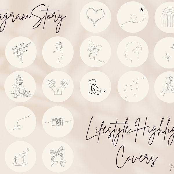 230 Lifestyle Instagram Story Highlight Covers - Modern and Minimalist Aesthetic Fine Lines