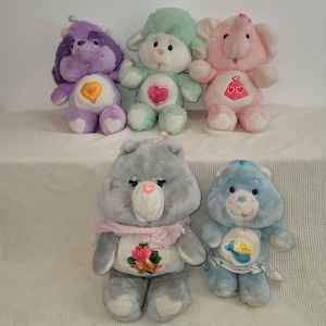 Vintage Plush Care Grams Bear, Baby Bears, & Cousins 1980s Stuffed Care Bears and Cousins - Elephant Racoon Lamb Baby Tugs