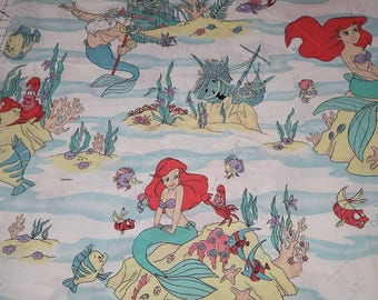 リトル・マーメイド 枕カバー、ツインフラットシーツ、フィットシーツ | 1980年代のヴィンテージ キッズ カートゥーン シーツ