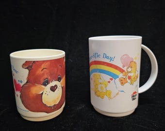 Care Bear Mugs - Plastic | Tenderheart Sunshine Bedtime Bears | 1980s | Vintage
