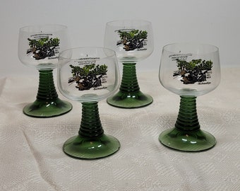 Vintage Volksmarch Wine Glass DotzHeimer Scheessje, Green Stem Wine Glass 1990