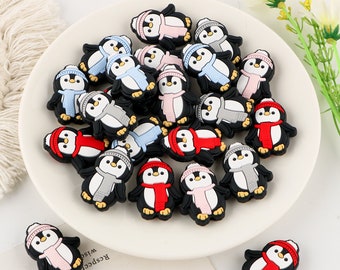 The penguin with the Scarf Silicone Beads, Cartoon Silicone Beads, Bulk Silicone Beads, Silicone Bead Wholesale, BPA Free