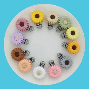 Sunflower Silicone Pacifier Metal Clip, Silicone Clip, Stainless steel clip, Pacifier Clip