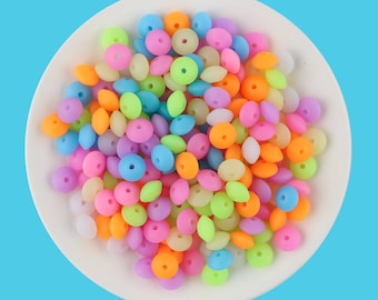 12mm Luminous Lentil Silicone Beads, Glitter Lentil Silicone Beads,  Silicone Lentil Bead Wholesale